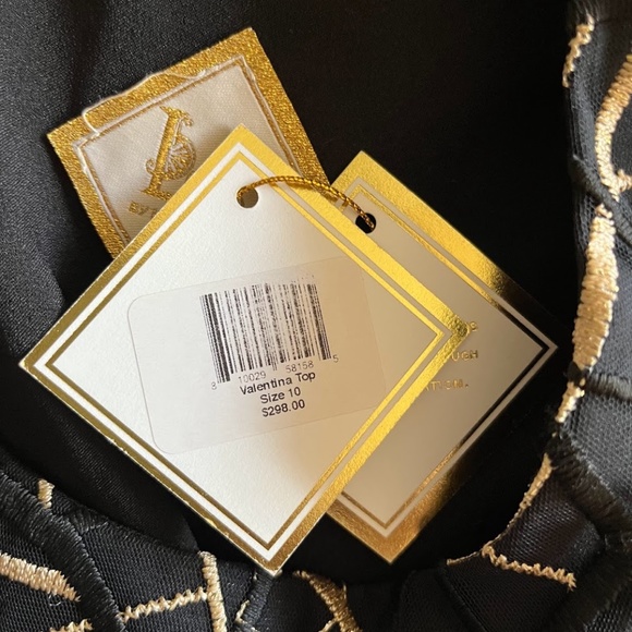 NWT Black and Gold Mesh Blouse, Back Zipper, $295 MSRP - Picture 5 of 7